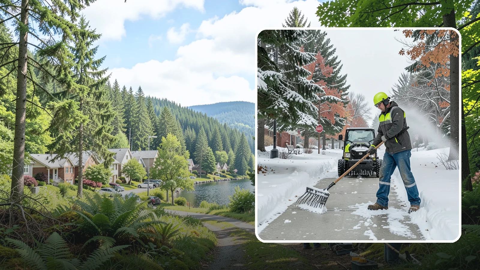 Sidewalk Shoveling in Lake Forest Park, King County, WA - We hand-shovel sidewalks clean and clear so pedestrians have safe, full-width passage.