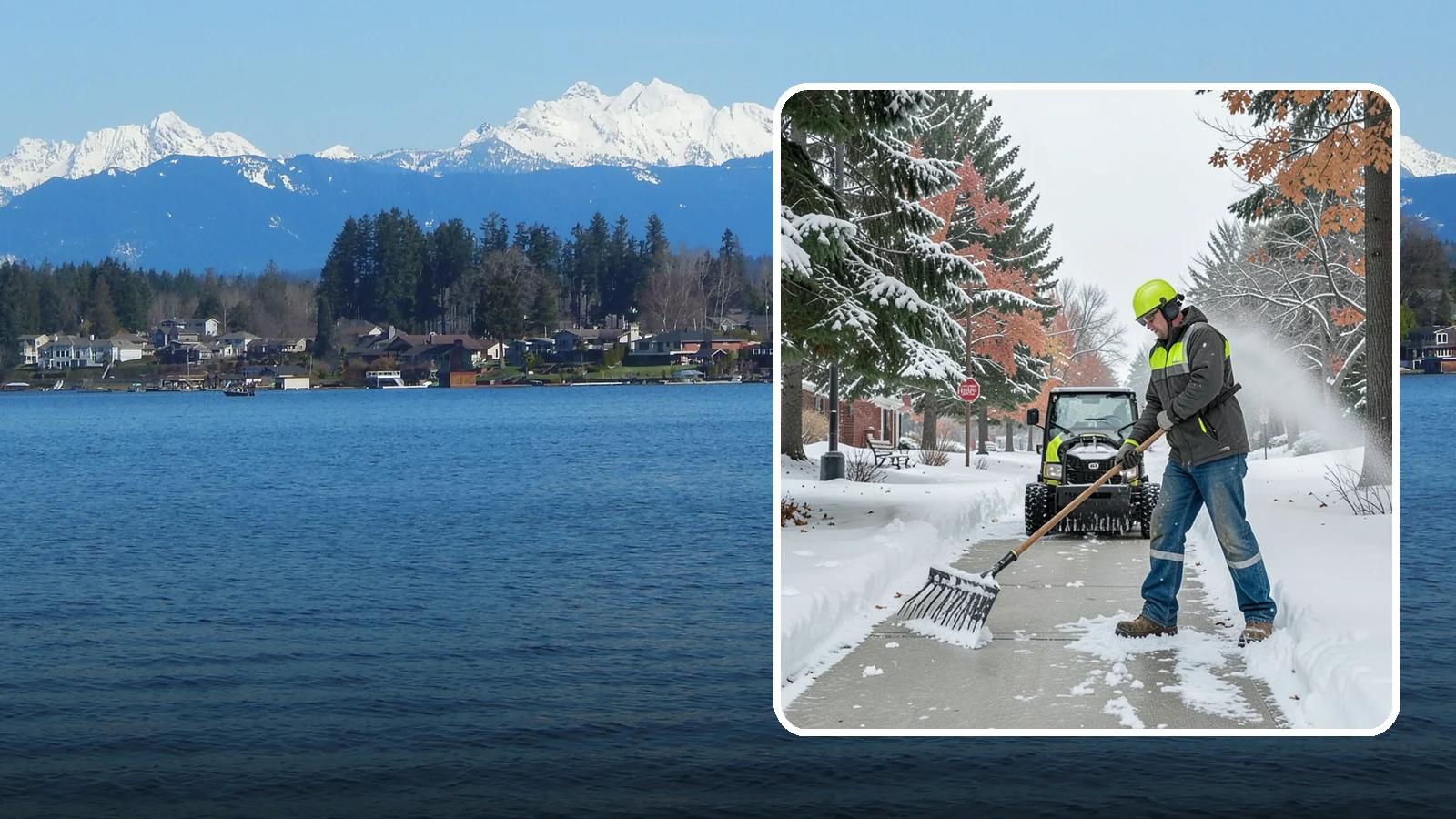 Sidewalk Shoveling in Lake Stevens, Snohomish County, WA - We hand-shovel sidewalks clean and clear so pedestrians have safe, full-width passage.