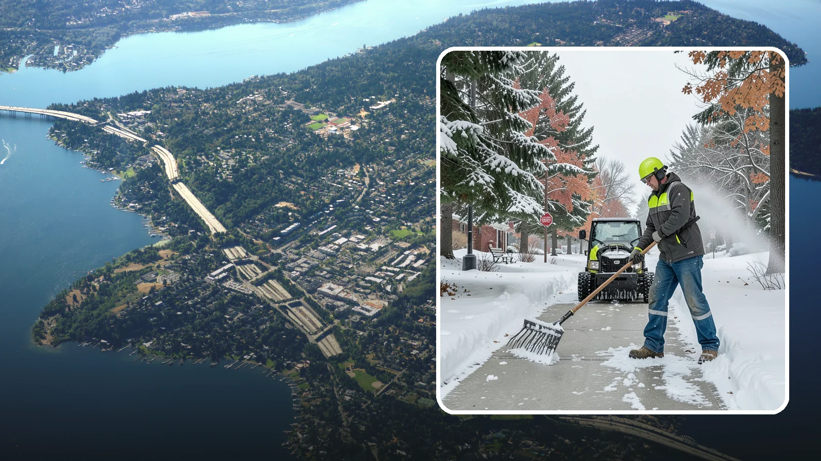 Sidewalk Shoveling in Mercer Island, King County, WA - We hand-shovel sidewalks clean and clear so pedestrians have safe, full-width passage.