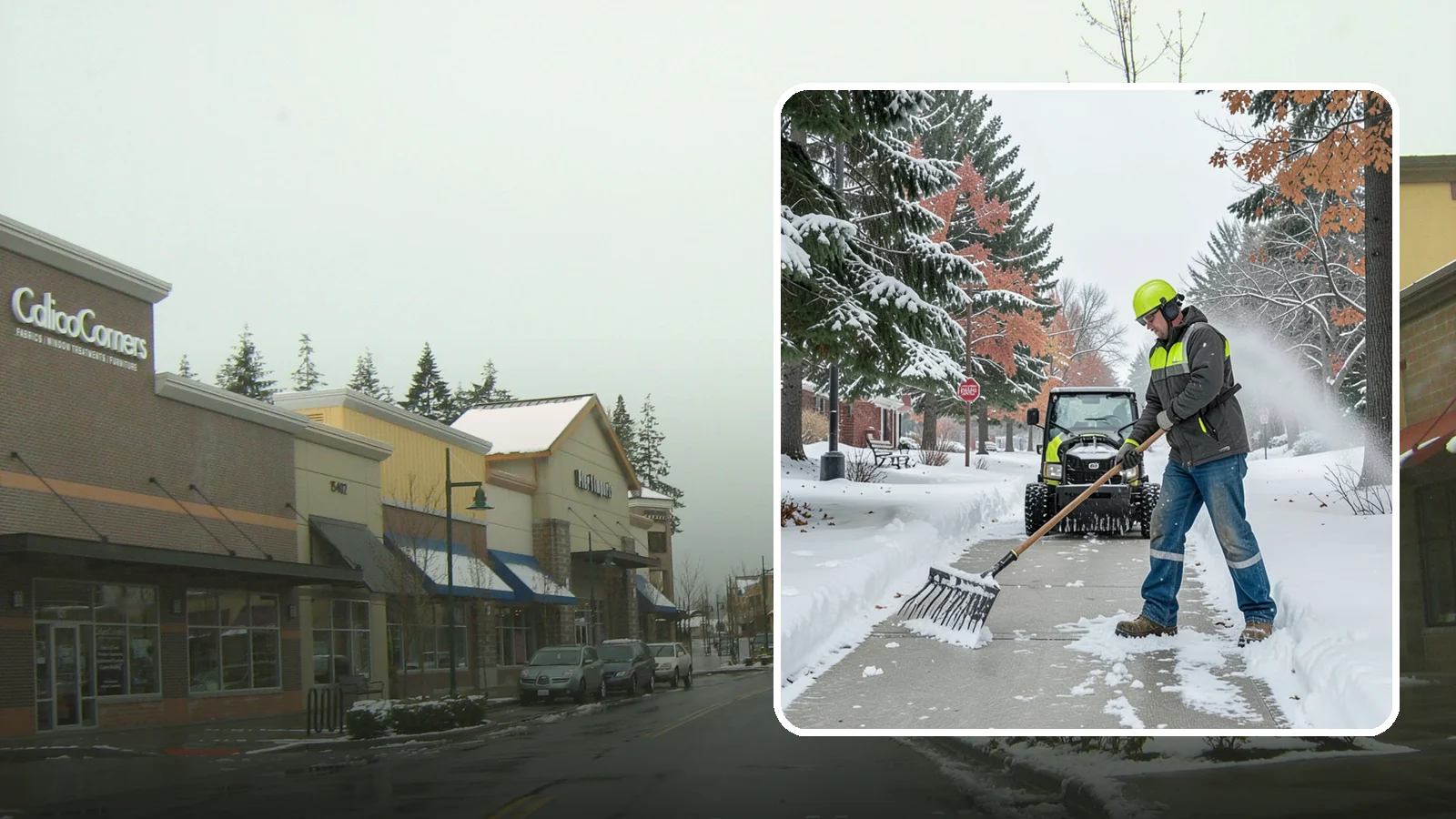 Sidewalk Shoveling in Mill Creek, Snohomish County, WA - We hand-shovel sidewalks clean and clear so pedestrians have safe, full-width passage.
