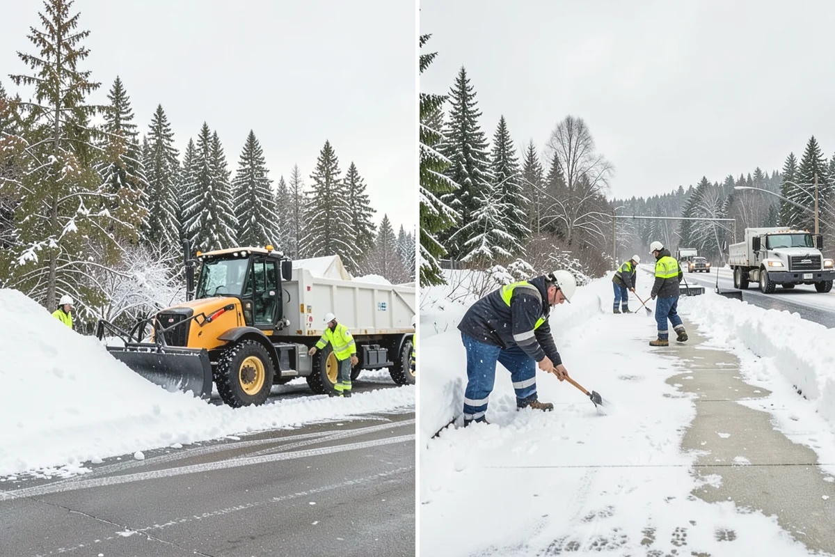 Sidewalk Shoveling in Mill Creek, Snohomish County, WA - We shovel the full walk width to the surface