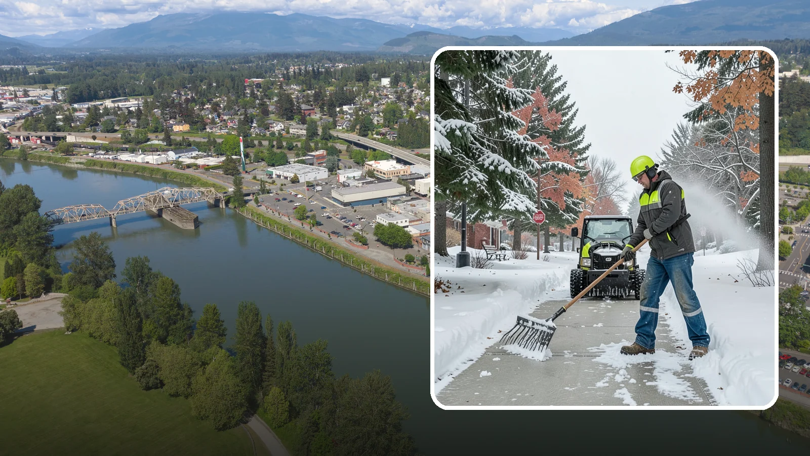 Sidewalk Shoveling in Mount Vernon, Skagit County, WA - We hand-shovel sidewalks clean and clear so pedestrians have safe, full-width passage.