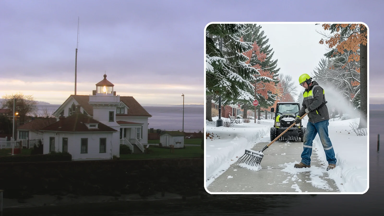 Sidewalk Shoveling in Mukilteo, Snohomish County, WA - We hand-shovel sidewalks clean and clear so pedestrians have safe, full-width passage.
