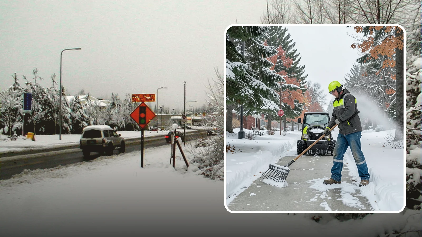 Sidewalk Shoveling in Newcastle, King County, WA - We hand-shovel sidewalks clean and clear so pedestrians have safe, full-width passage.