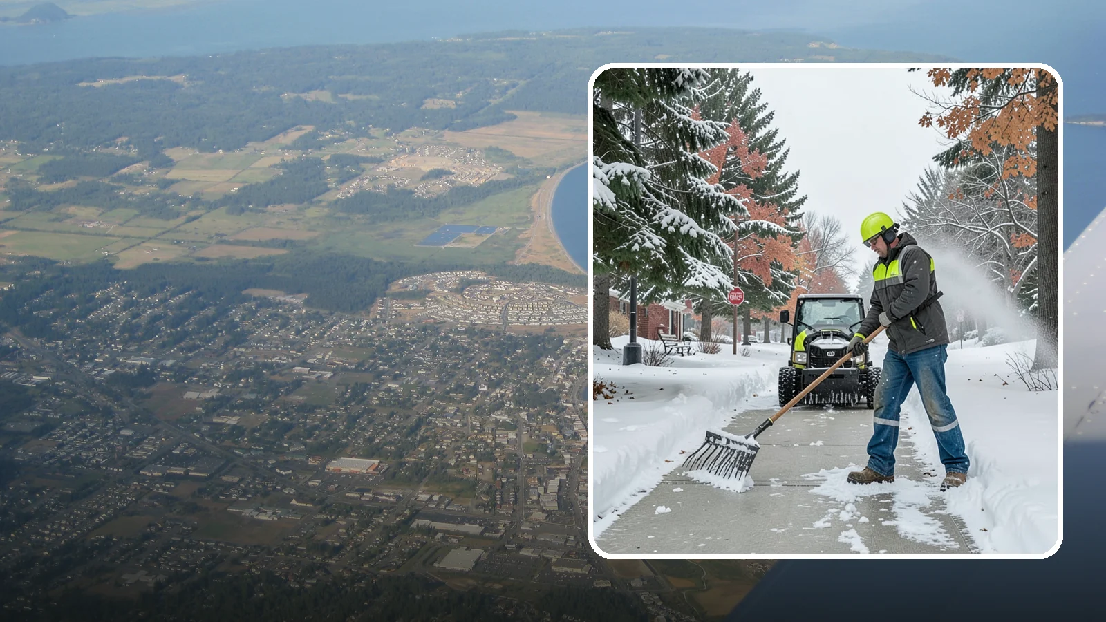 Sidewalk Shoveling in Oak Harbor, Island County, WA - We hand-shovel sidewalks clean and clear so pedestrians have safe, full-width passage.