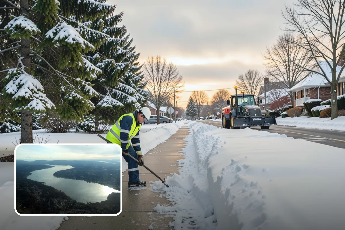 Sidewalk Shoveling in Sammamish, King County, WA - Full-width clearing to the concrete