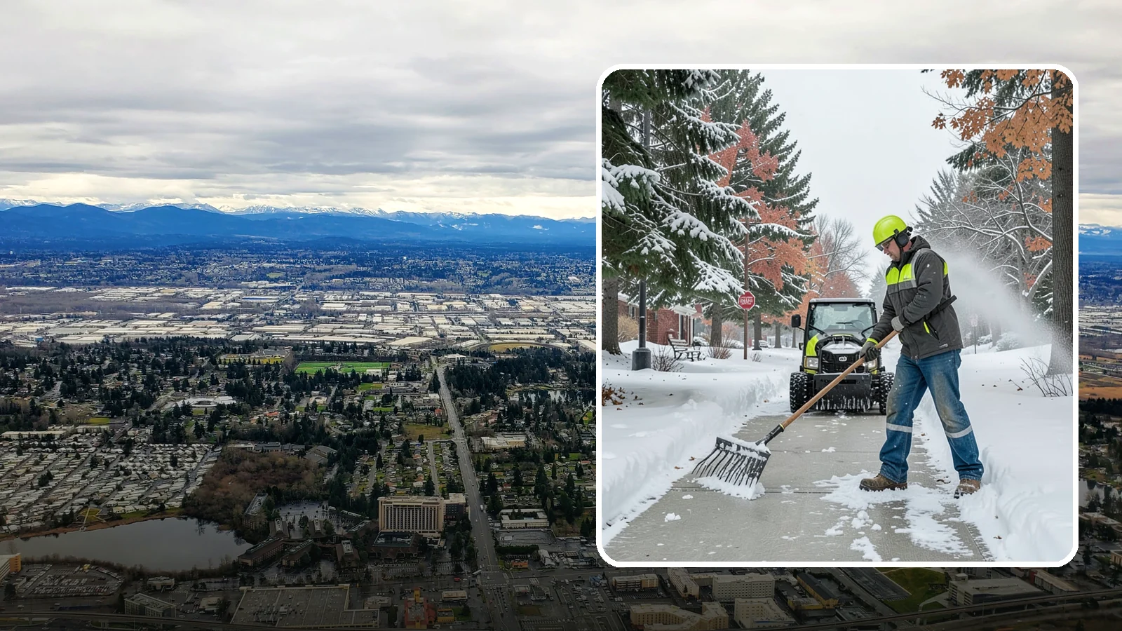 Sidewalk Shoveling in SeaTac, King County, WA - We hand-shovel sidewalks clean and clear so pedestrians have safe, full-width passage.