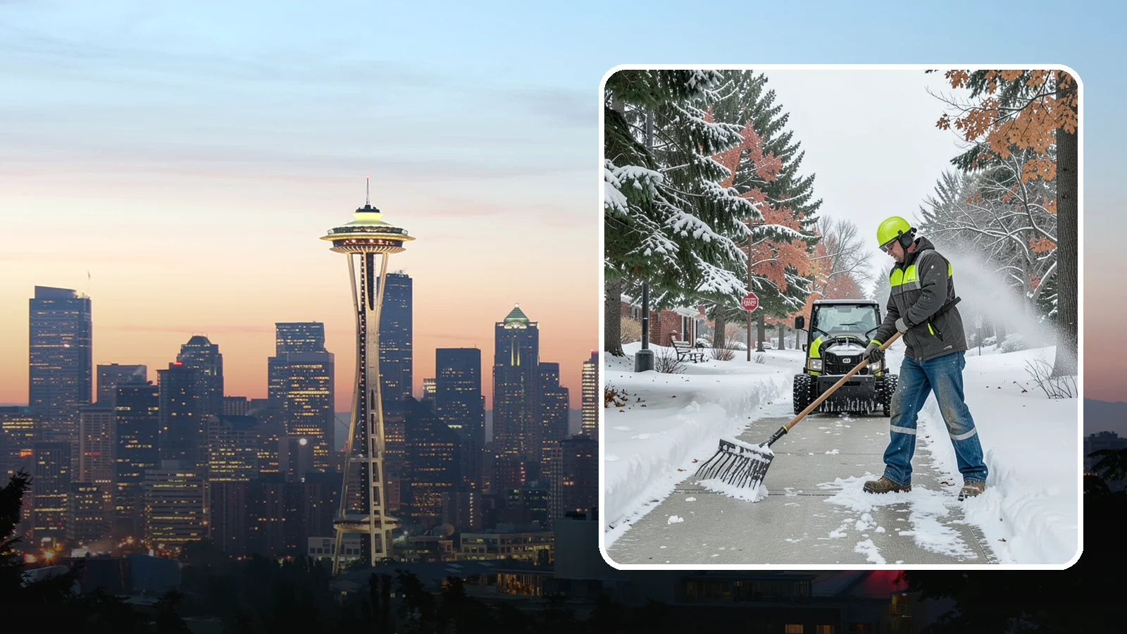 Sidewalk Shoveling in Seattle, King County, WA - We hand-shovel sidewalks clean and clear so pedestrians have safe, full-width passage.