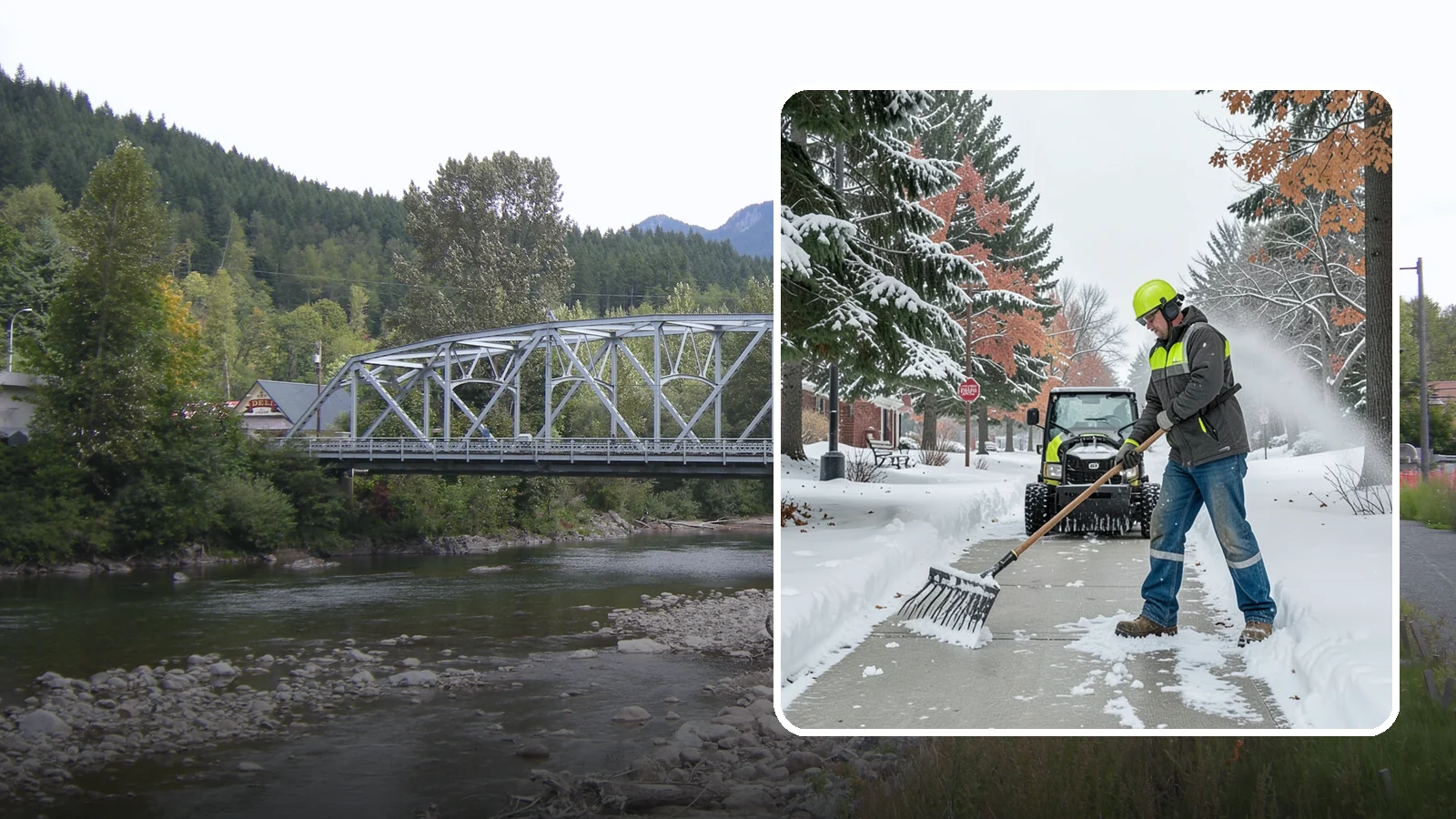 Sidewalk Shoveling in Skykomish, King County, WA - We hand-shovel sidewalks clean and clear so pedestrians have safe, full-width passage.