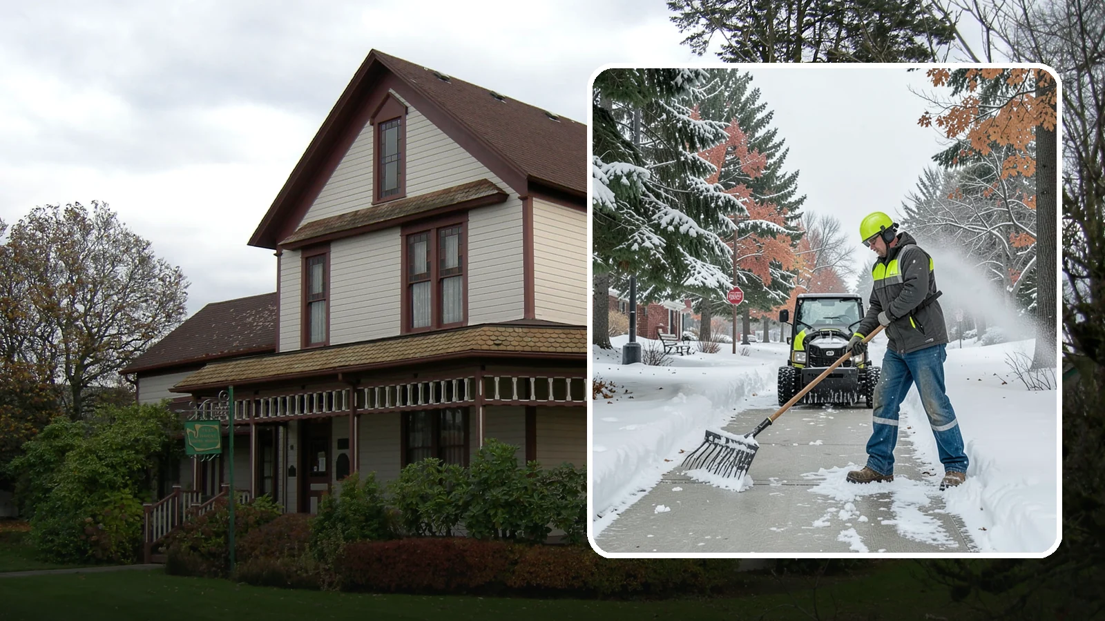 Sidewalk Shoveling in Sumner, Pierce County, WA - We hand-shovel sidewalks clean and clear so pedestrians have safe, full-width passage.