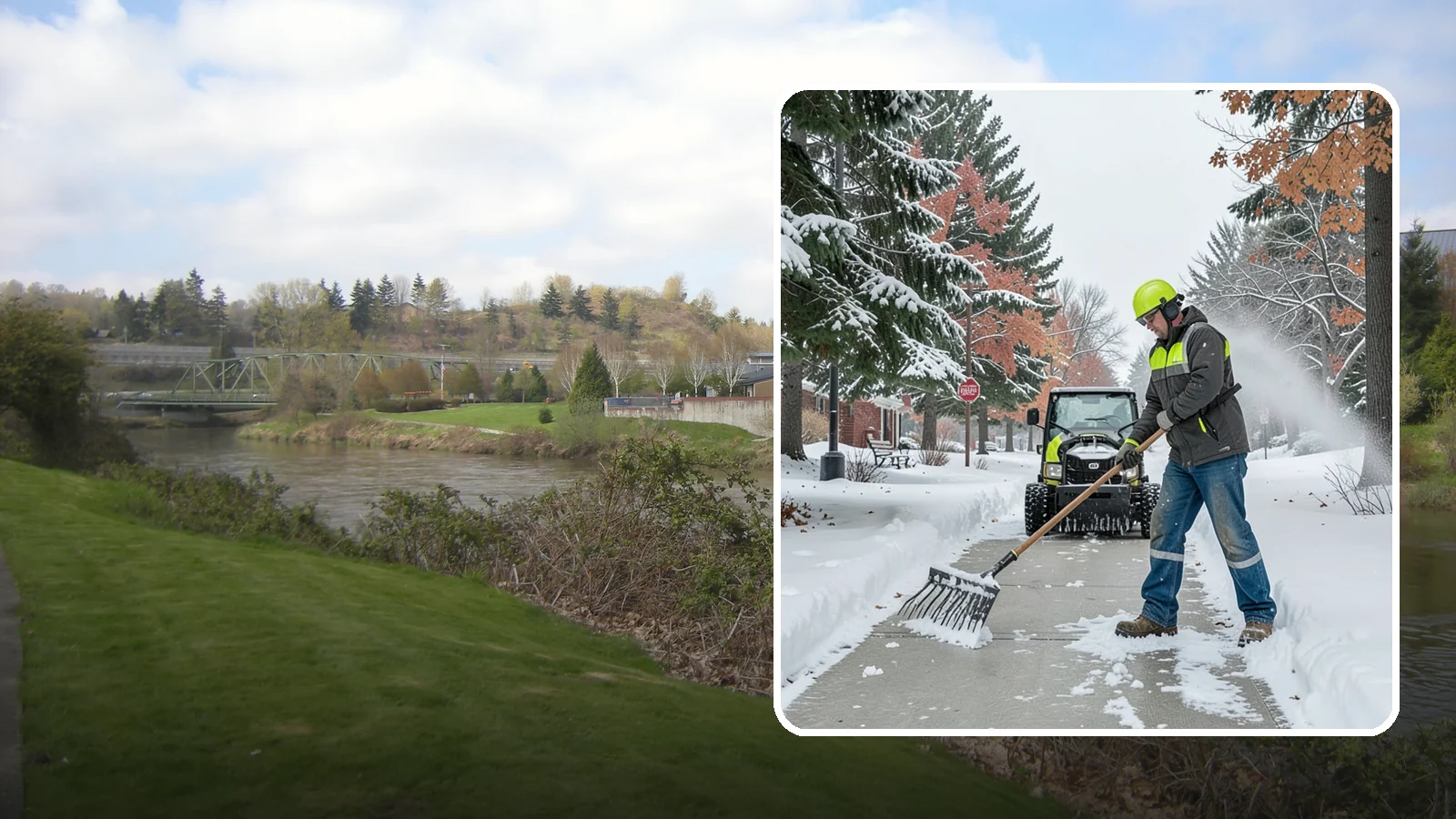Sidewalk Shoveling in Tukwila, King County, WA - We hand-shovel sidewalks clean and clear so pedestrians have safe, full-width passage.