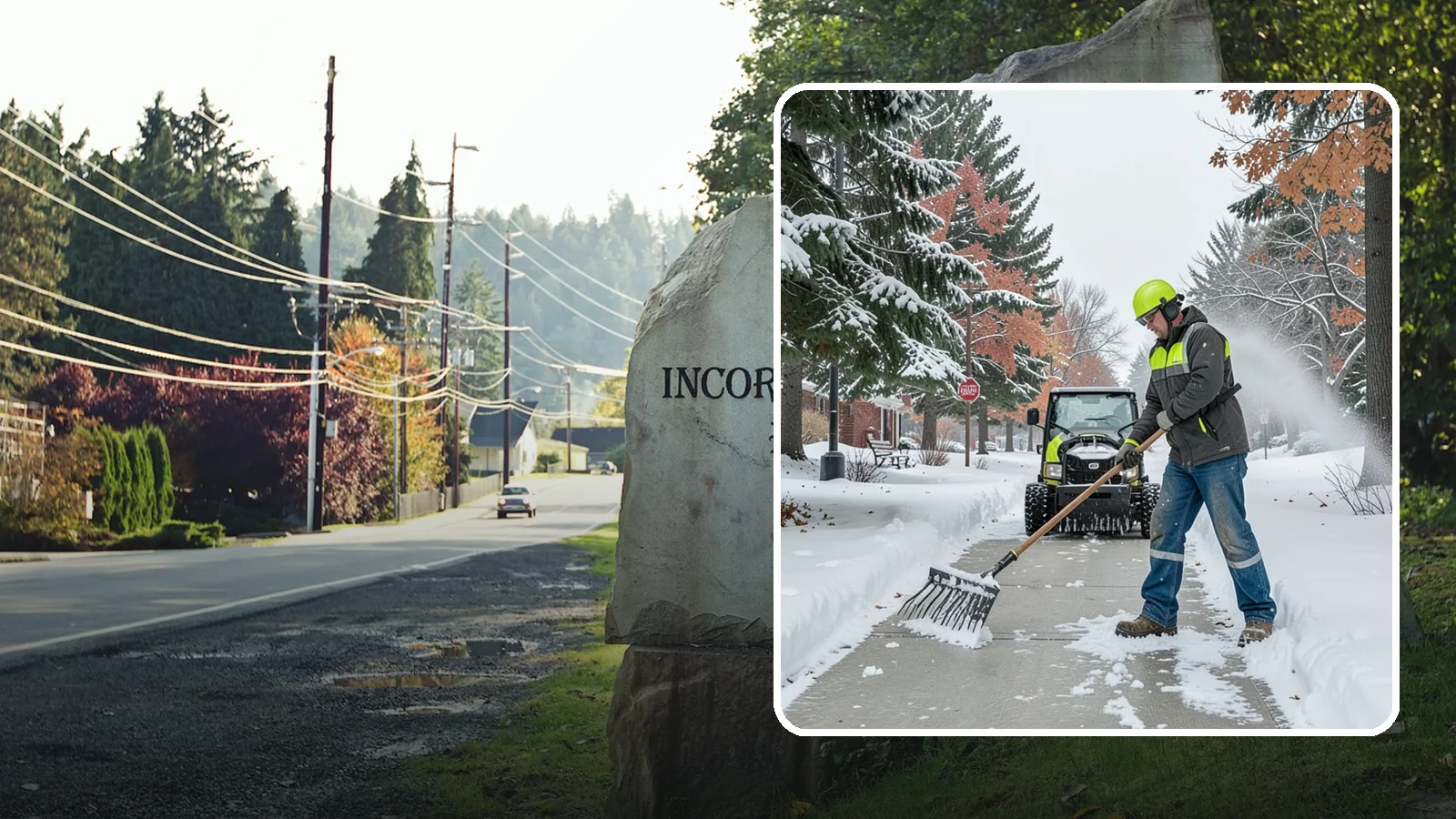 Sidewalk Shoveling in Wilkeson, Pierce County, WA - We hand-shovel sidewalks clean and clear so pedestrians have safe, full-width passage.