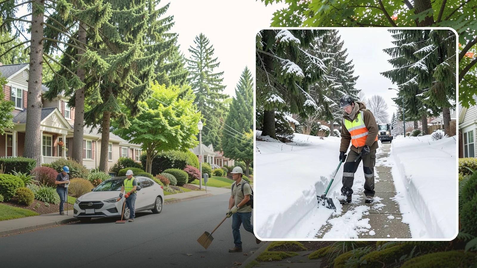 Sidewalk Snow Removal in Beaux Arts Village, King County, WA - We clear the public sidewalk fronting your home so pedestrians pass safely and you stay within city ordinance.