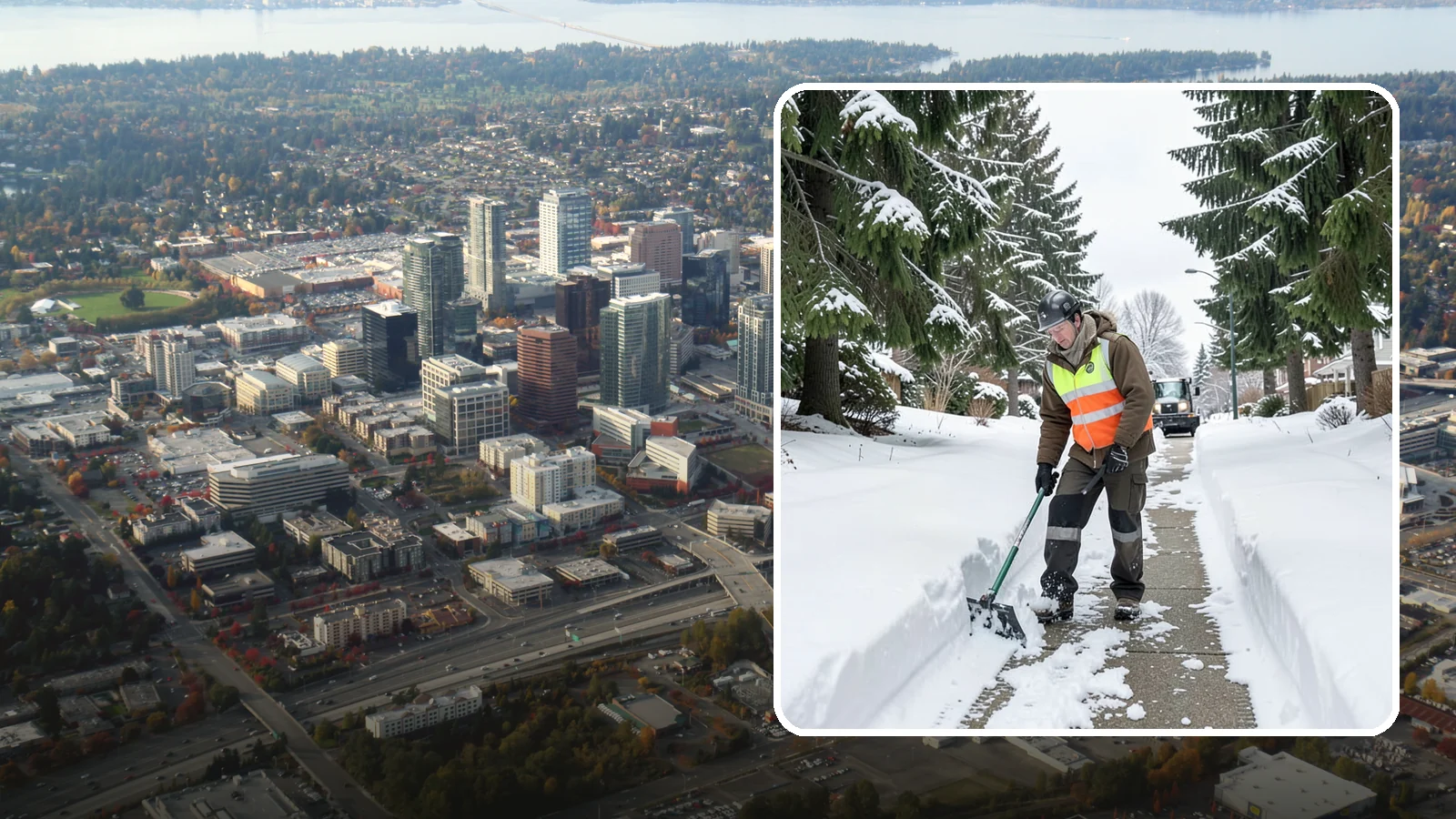 Sidewalk Snow Removal in Bellevue, King County, WA - We clear the public sidewalk fronting your home so pedestrians pass safely and you stay within city ordinance.