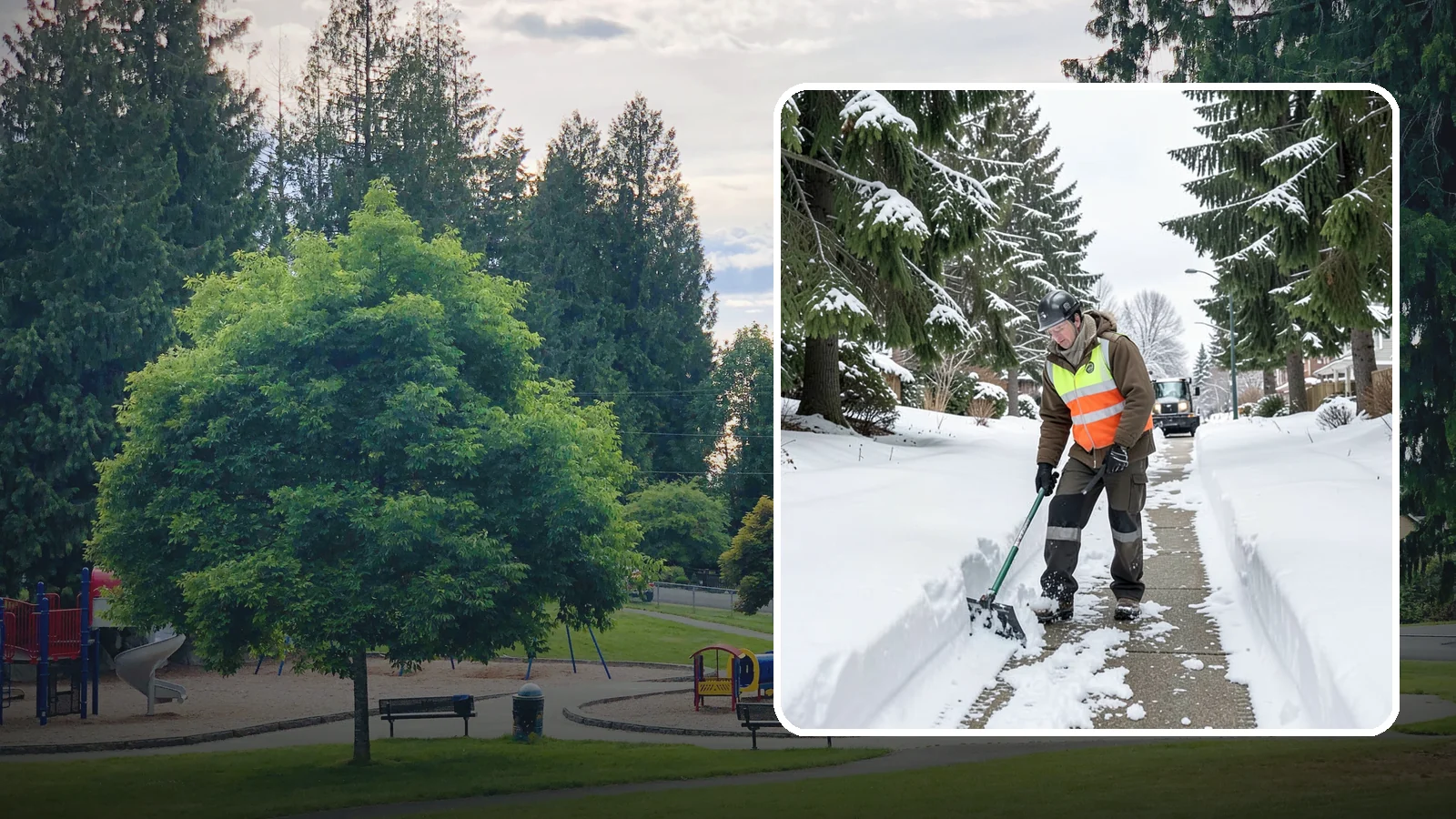 Sidewalk Snow Removal in Bonney Lake, Pierce County, WA - We clear the public sidewalk fronting your home so pedestrians pass safely and you stay within city ordinance.