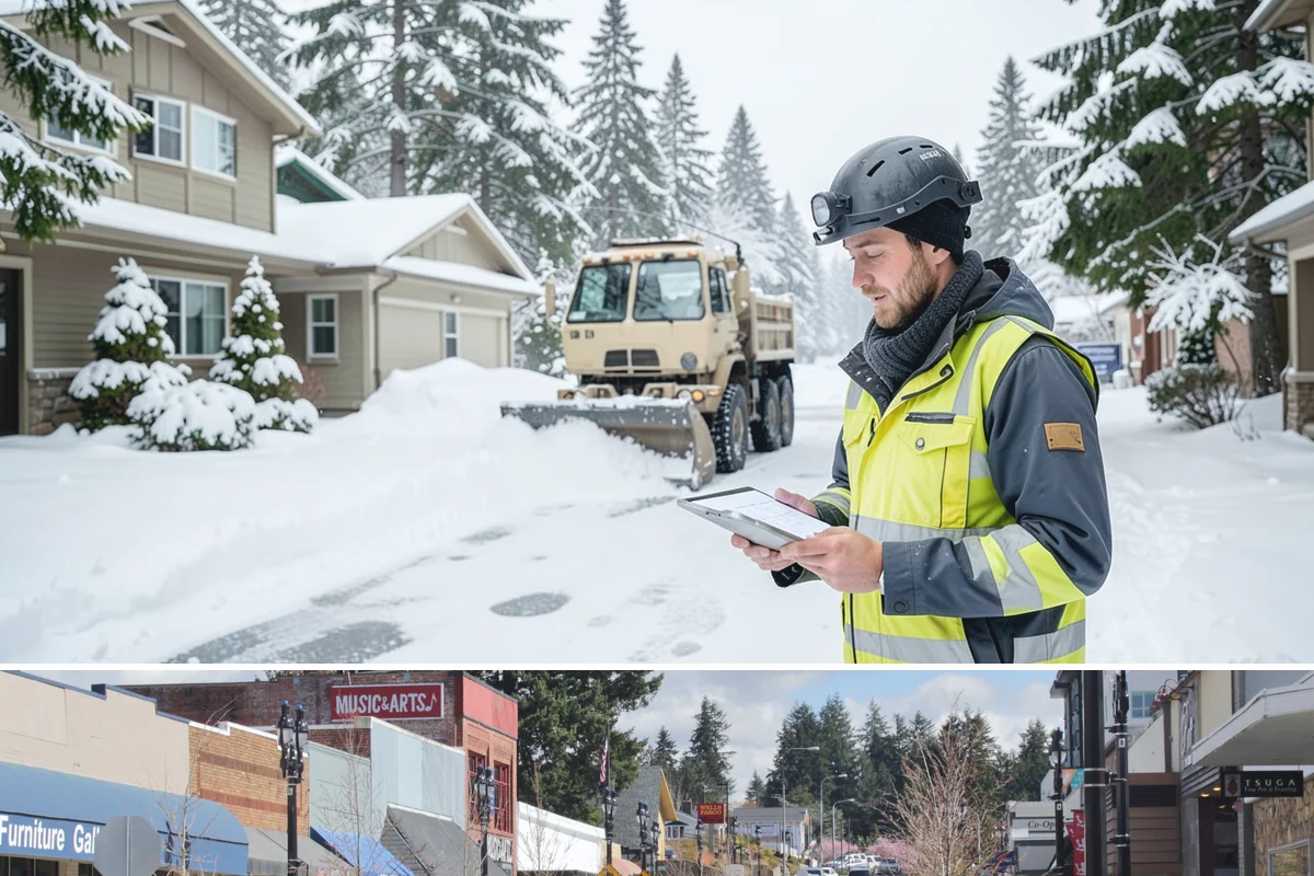 Sidewalk Snow Removal in Bothell, King County, WA - Sign up before the holidays so your frontage is covered the moment a lowland freeze triggers your city's clearing deadline.