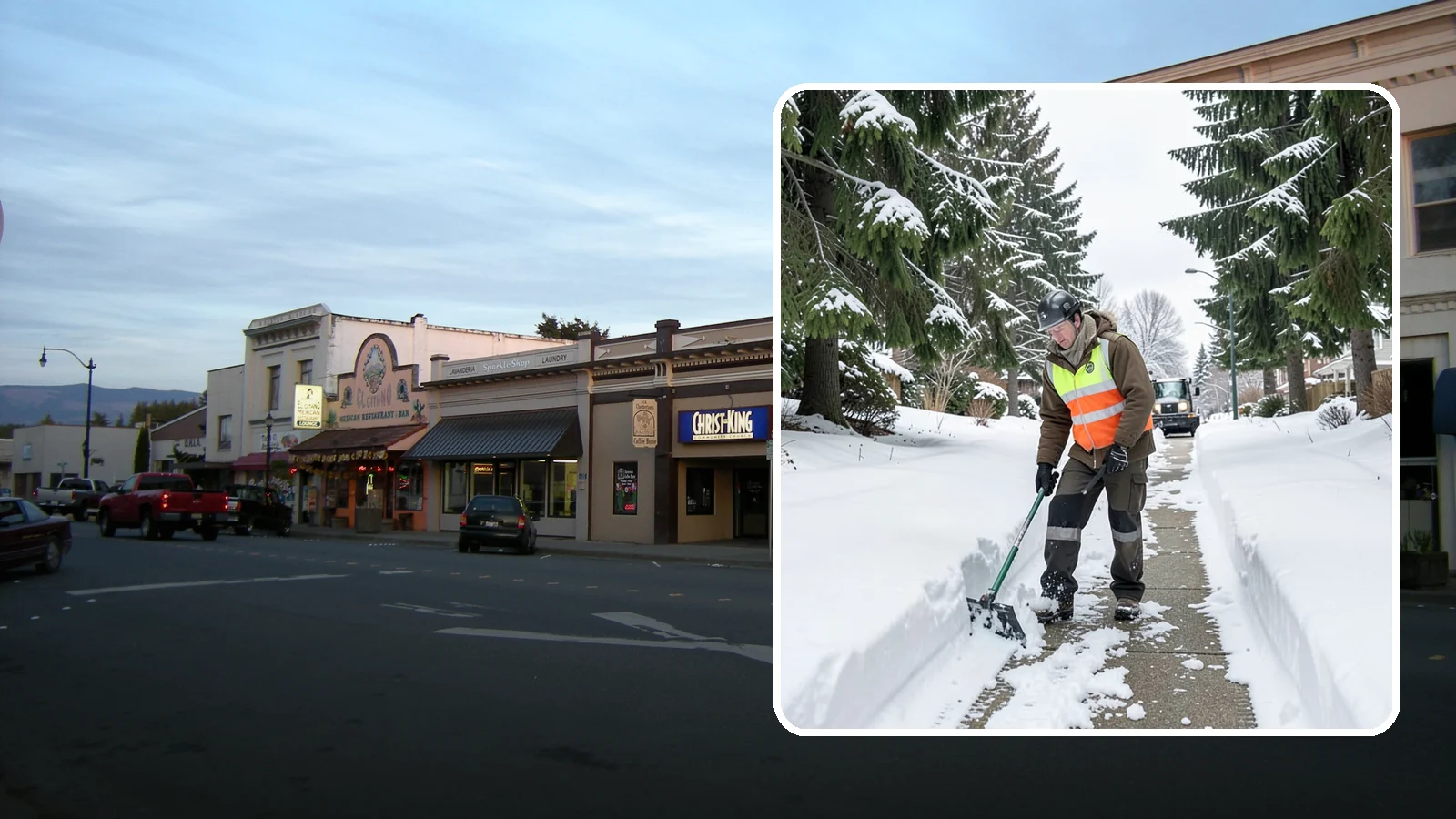 Sidewalk Snow Removal in Burlington, Skagit County, WA - We clear the public sidewalk fronting your home so pedestrians pass safely and you stay within city ordinance.