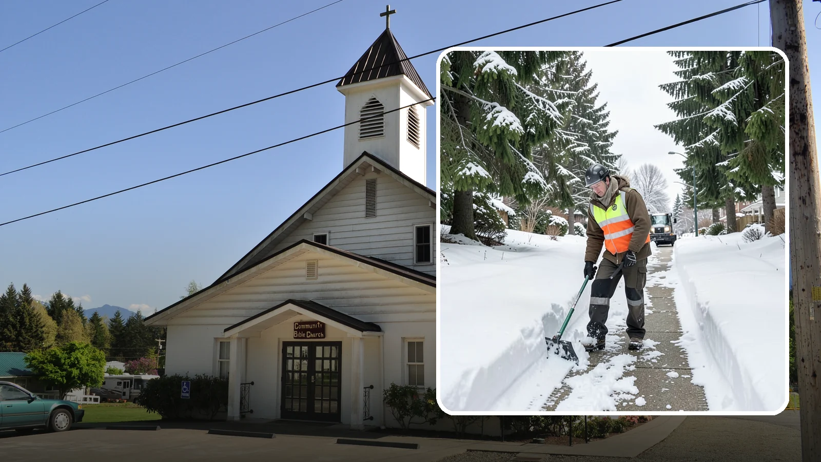 Sidewalk Snow Removal in Concrete, Skagit County, WA - We clear the public sidewalk fronting your home so pedestrians pass safely and you stay within city ordinance.