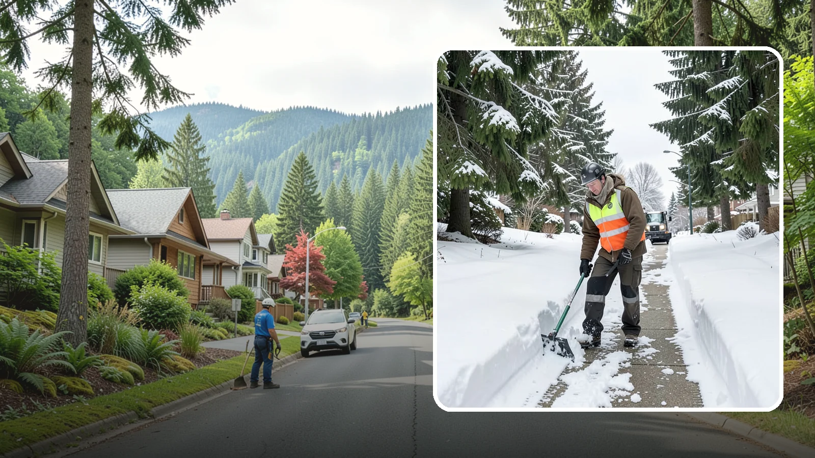 Sidewalk Snow Removal in Darrington, Snohomish County, WA - We clear the public sidewalk fronting your home so pedestrians pass safely and you stay within city ordinance.