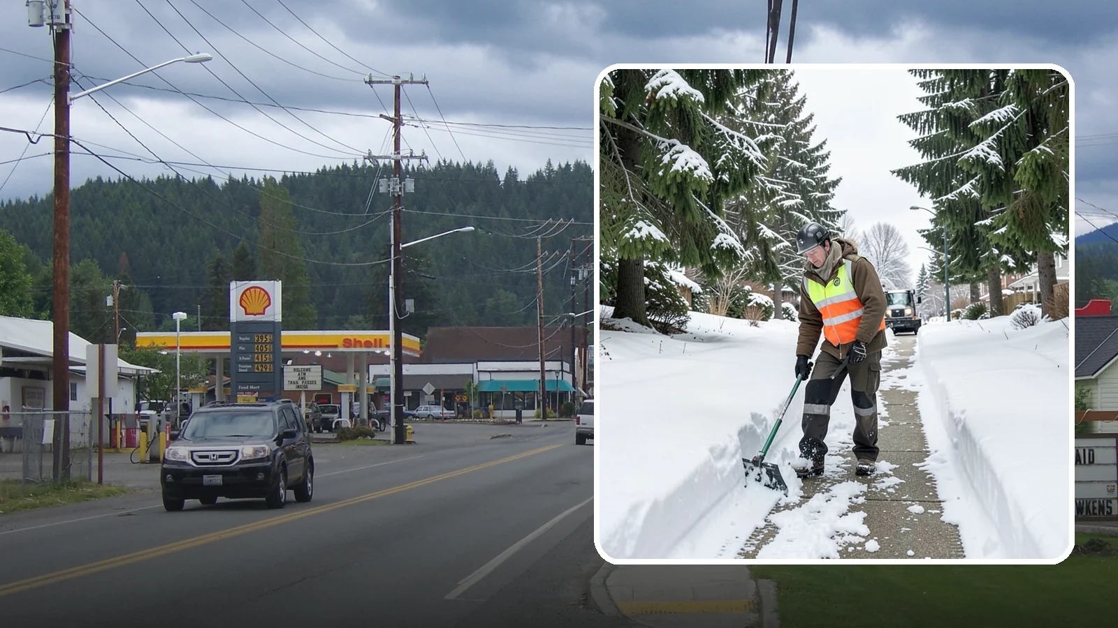 Sidewalk Snow Removal in Granite Falls, Snohomish County, WA - We clear the public sidewalk fronting your home so pedestrians pass safely and you stay within city ordinance.
