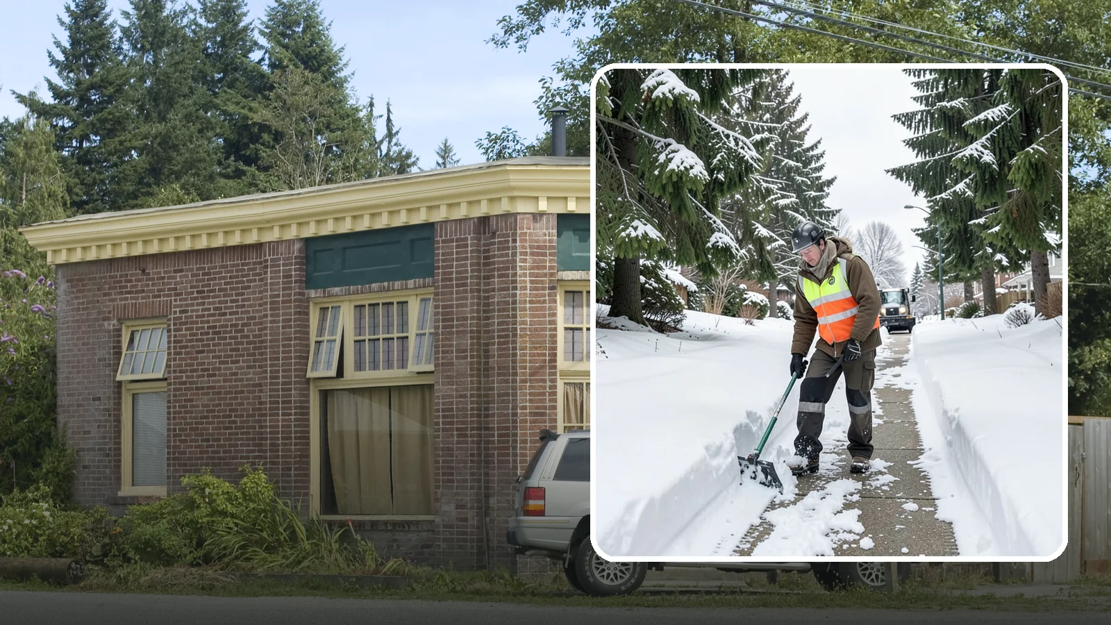 Sidewalk Snow Removal in Hamilton, Skagit County, WA - We clear the public sidewalk fronting your home so pedestrians pass safely and you stay within city ordinance.