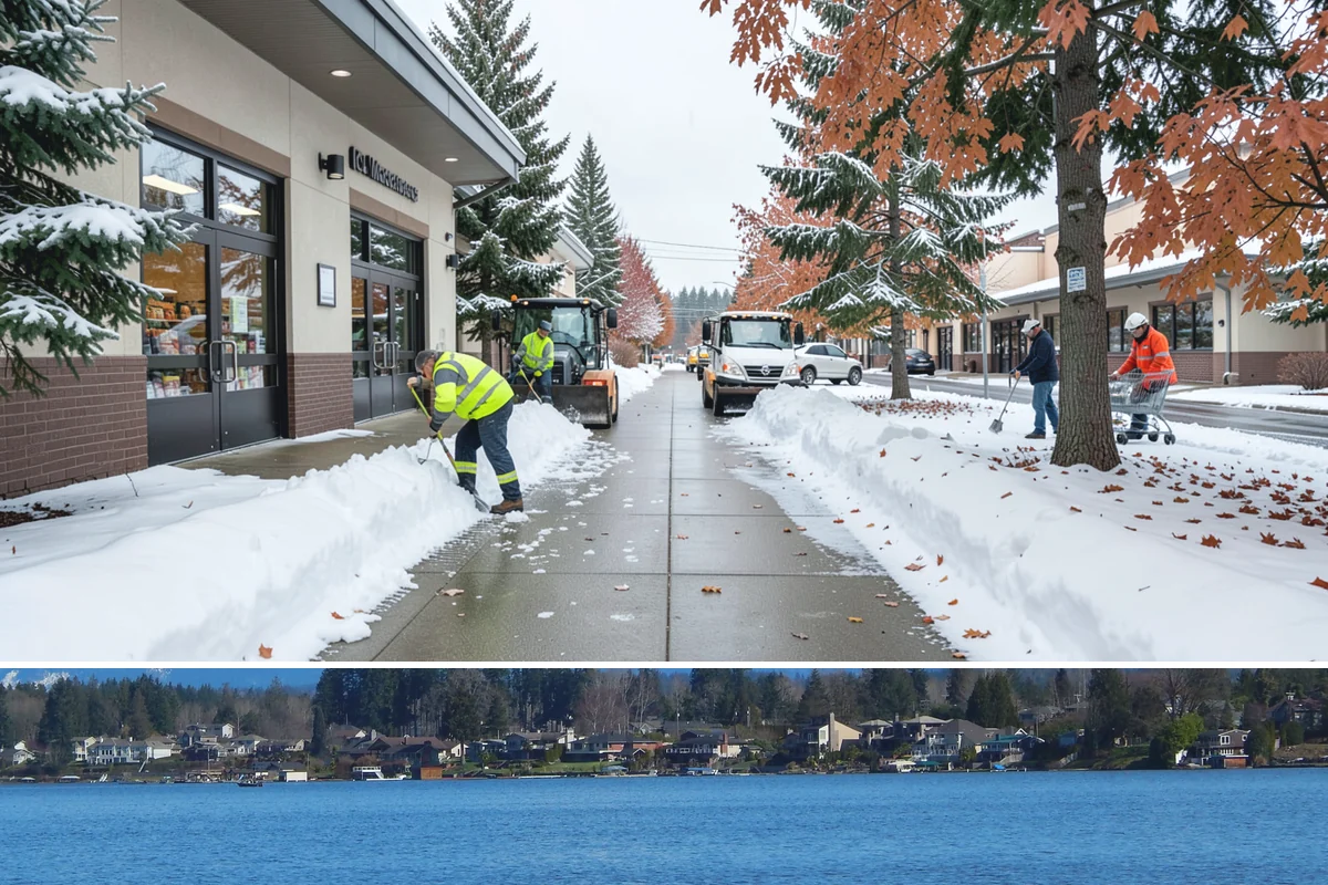 Sidewalk Snow Removal in Lake Stevens, Snohomish County, WA - Sign up before the holidays so your frontage is covered the moment a lowland freeze triggers your city's clearing deadline.