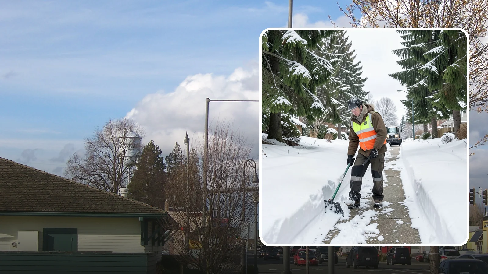 Sidewalk Snow Removal in Marysville, Snohomish County, WA - We clear the public sidewalk fronting your home so pedestrians pass safely and you stay within city ordinance.
