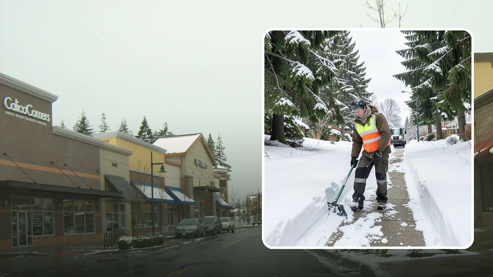 Sidewalk Snow Removal in Mill Creek, Snohomish County, WA - We clear the public sidewalk fronting your home so pedestrians pass safely and you stay within city ordinance.