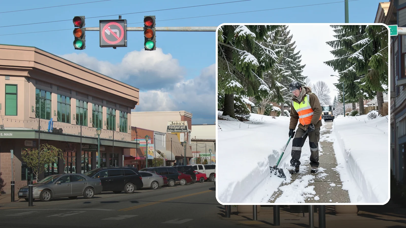 Sidewalk Snow Removal in Monroe, Snohomish County, WA - We clear the public sidewalk fronting your home so pedestrians pass safely and you stay within city ordinance.