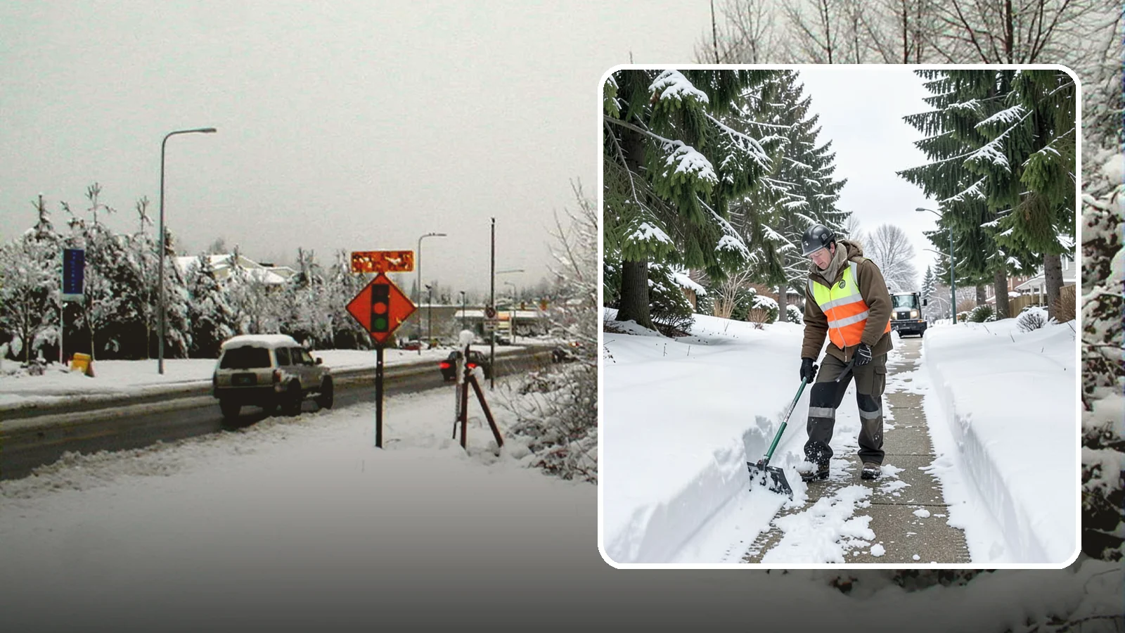 Sidewalk Snow Removal in Newcastle, King County, WA - We clear the public sidewalk fronting your home so pedestrians pass safely and you stay within city ordinance.