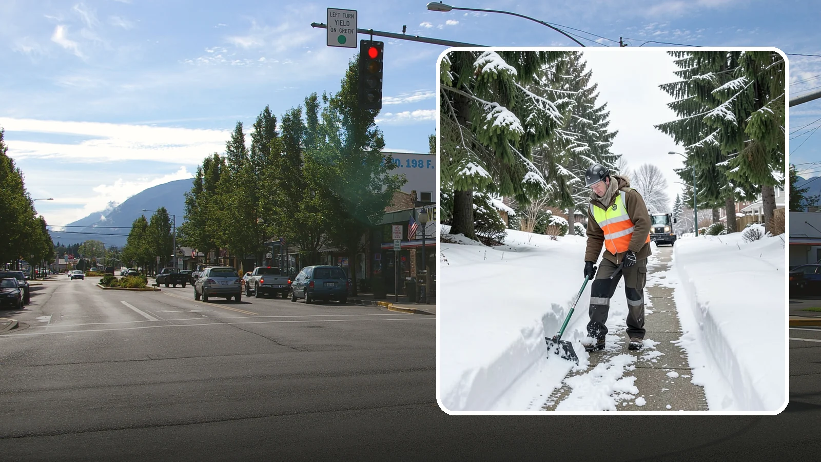 Sidewalk Snow Removal in North Bend, King County, WA - We clear the public sidewalk fronting your home so pedestrians pass safely and you stay within city ordinance.