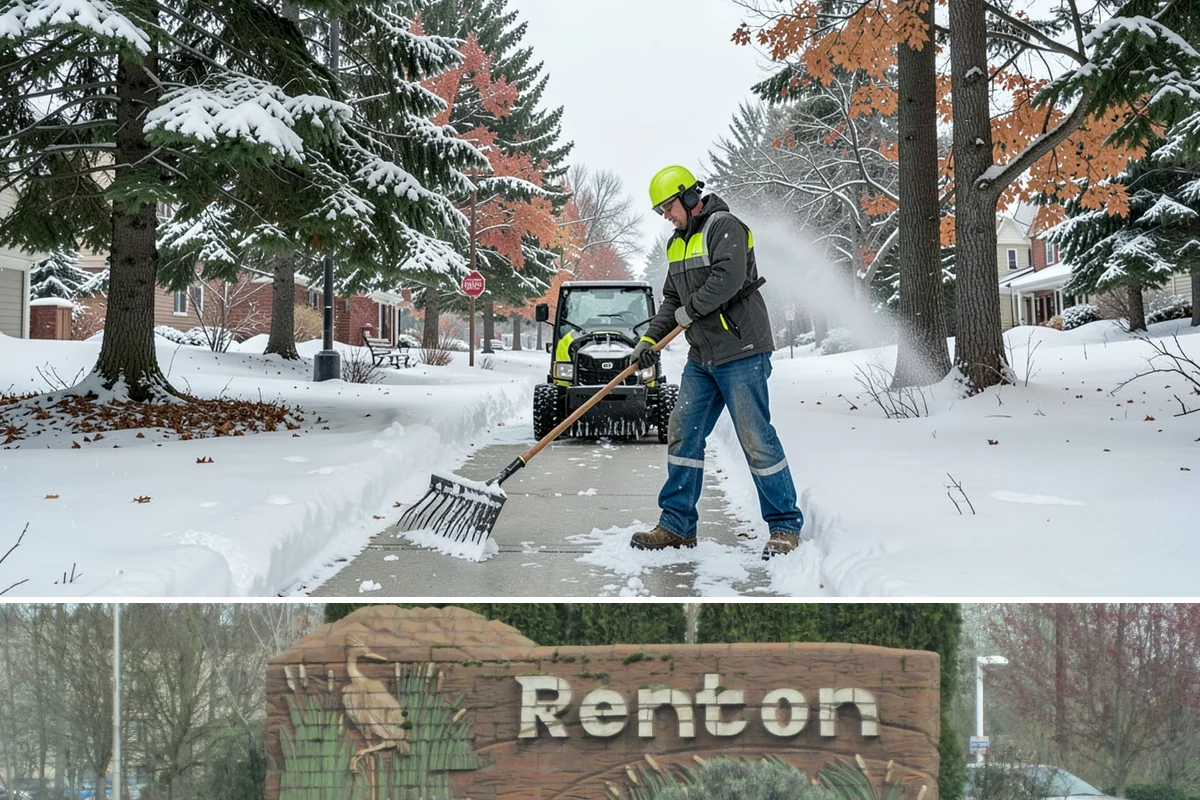 Sidewalk Snow Removal in Renton, King County, WA - Sign up before the holidays so your frontage is covered the moment a lowland freeze triggers your city's clearing deadline.