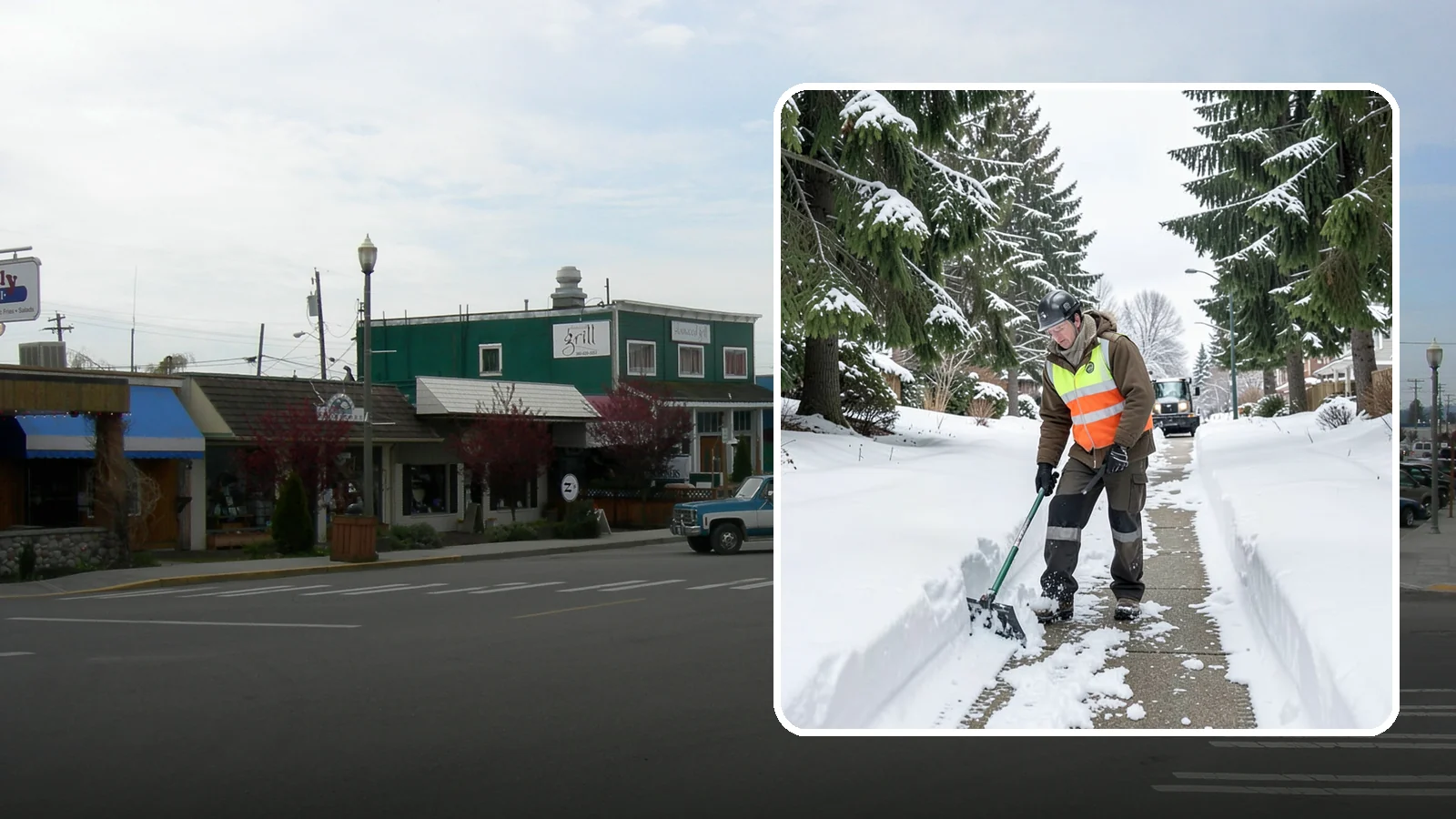 Sidewalk Snow Removal in Stanwood, Snohomish County, WA - We clear the public sidewalk fronting your home so pedestrians pass safely and you stay within city ordinance.