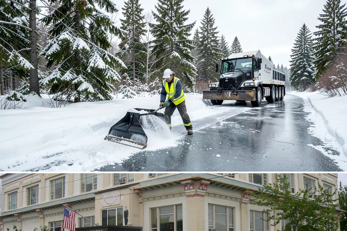 Sidewalk Tractor Service in Anacortes, Skagit County, WA - Sidewalk tractor service runs throughout the snow and ice season from late November through February on pedestrian-heavy sites.