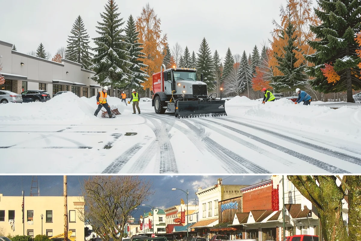 Sidewalk Tractor Service in Arlington, Snohomish County, WA - Sidewalk tractor service runs throughout the snow and ice season from late November through February on pedestrian-heavy sites.