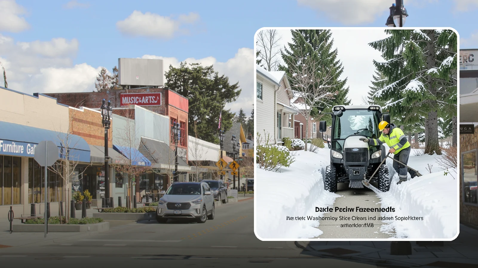 Sidewalk Tractor Service in Bothell, King County, WA - Our compact sidewalk tractors clear and treat walkways too narrow for trucks in a single efficient pass.