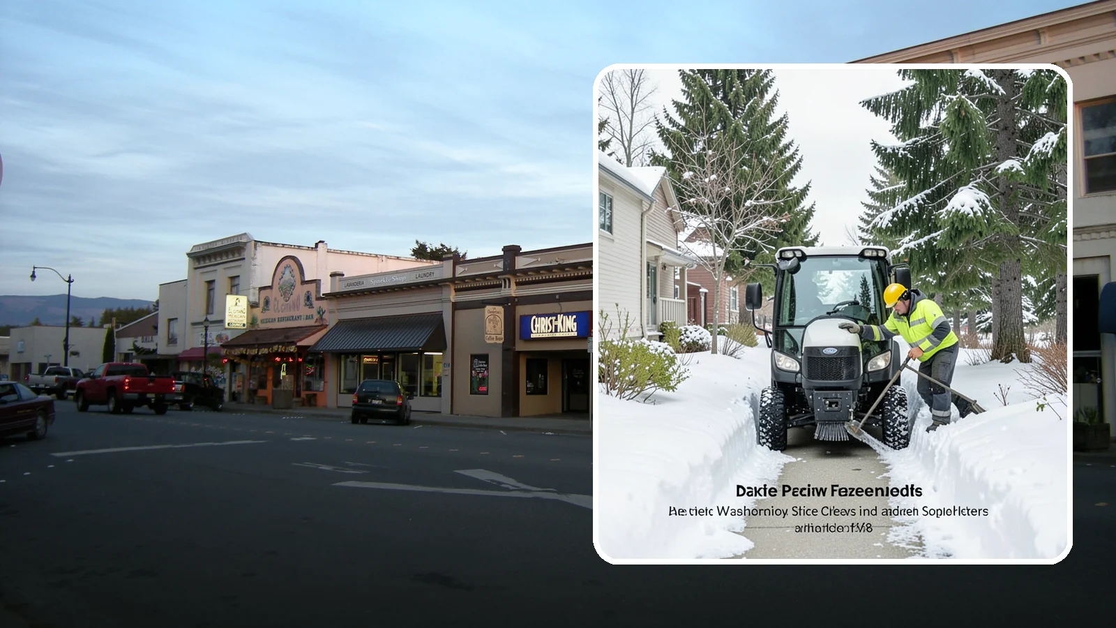 Sidewalk Tractor Service in Burlington, Skagit County, WA - Our compact sidewalk tractors clear and treat walkways too narrow for trucks in a single efficient pass.