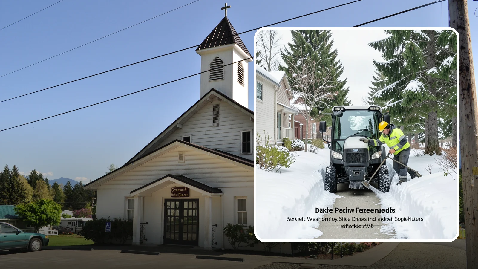 Sidewalk Tractor Service in Concrete, Skagit County, WA - Our compact sidewalk tractors clear and treat walkways too narrow for trucks in a single efficient pass.