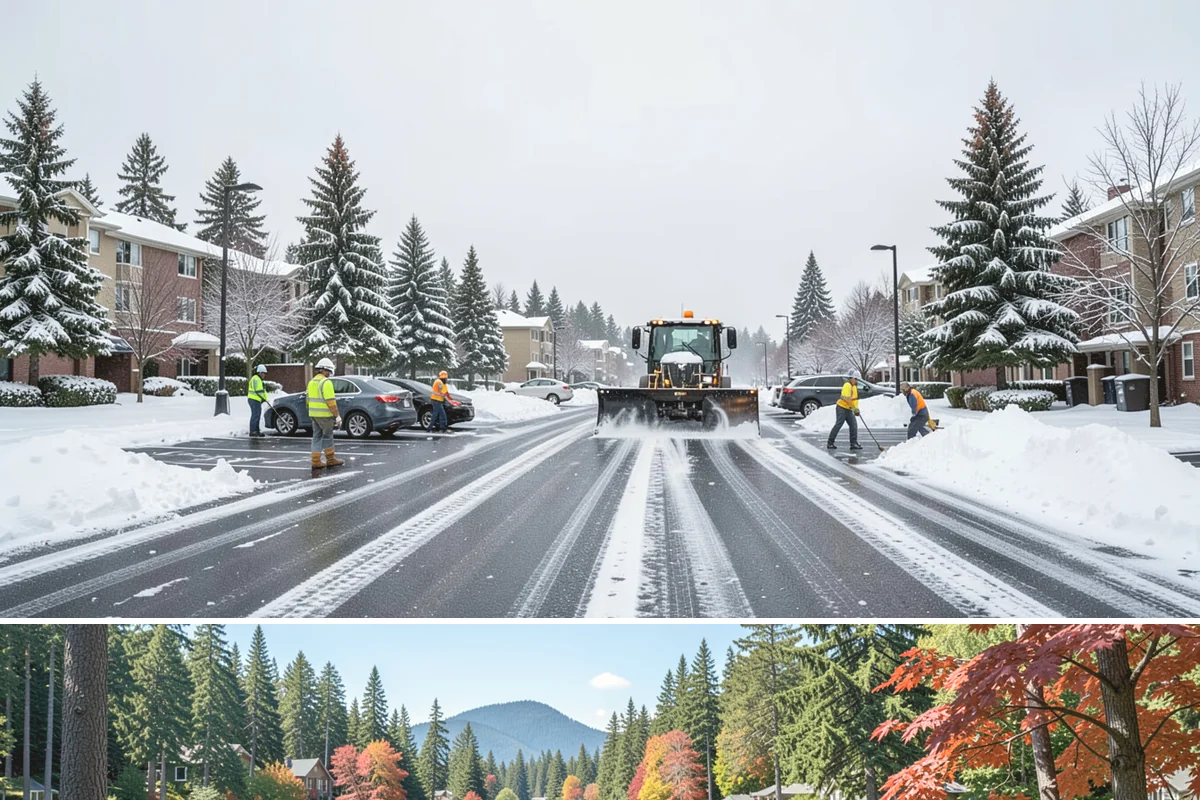 Sidewalk Tractor Service in Covington, King County, WA - Sidewalk tractor service runs throughout the snow and ice season from late November through February on pedestrian-heavy sites.