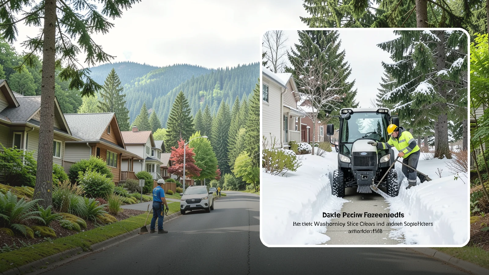 Sidewalk Tractor Service in Darrington, Snohomish County, WA - Our compact sidewalk tractors clear and treat walkways too narrow for trucks in a single efficient pass.