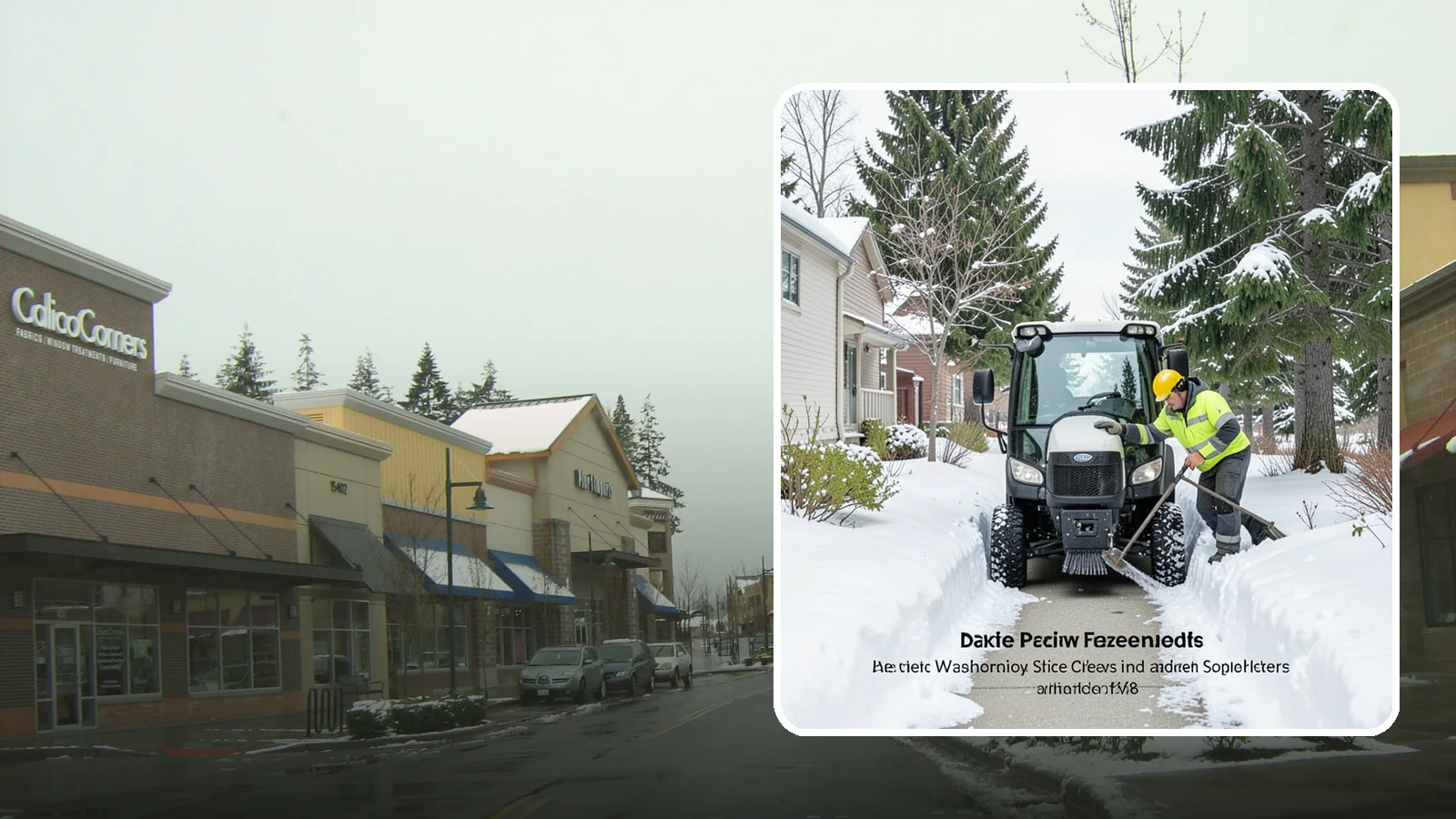 Sidewalk Tractor Service in Mill Creek, Snohomish County, WA - Our compact sidewalk tractors clear and treat walkways too narrow for trucks in a single efficient pass.