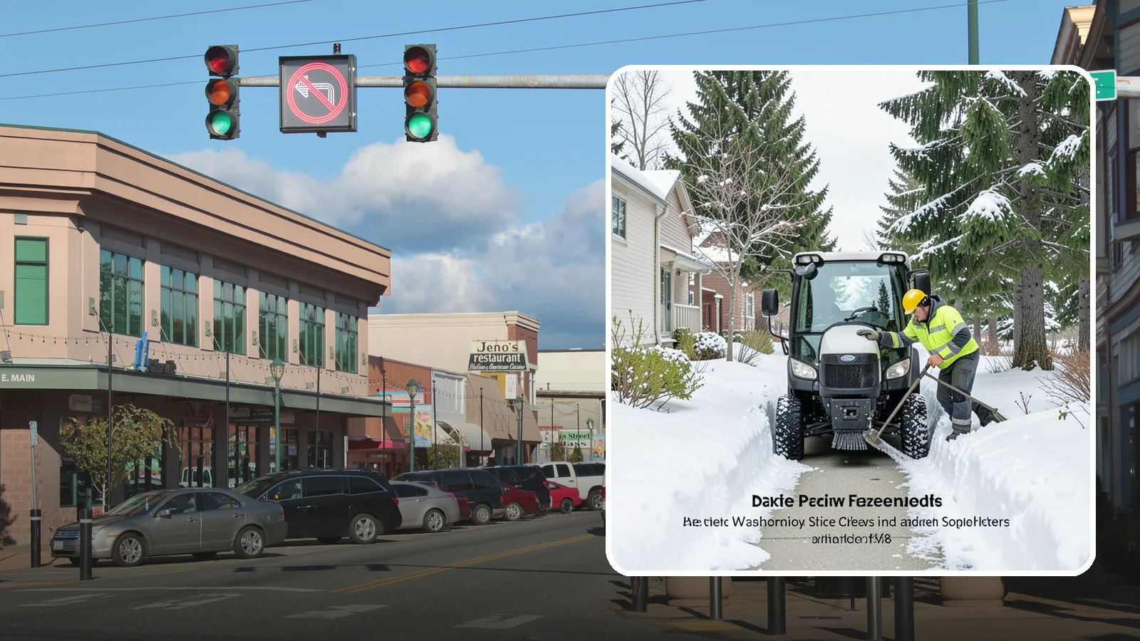 Sidewalk Tractor Service in Monroe, Snohomish County, WA - Our compact sidewalk tractors clear and treat walkways too narrow for trucks in a single efficient pass.