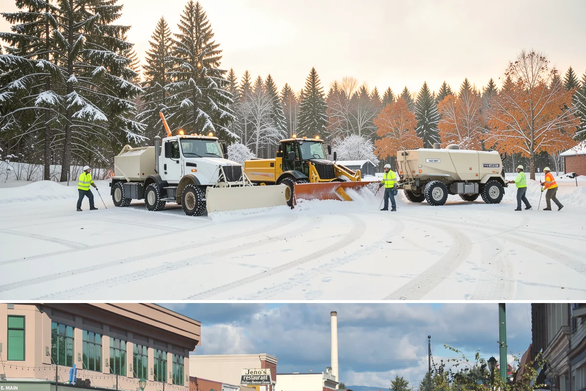 Sidewalk Tractor Service in Monroe, Snohomish County, WA - Sidewalk tractor service runs throughout the snow and ice season from late November through February on pedestrian-heavy sites.