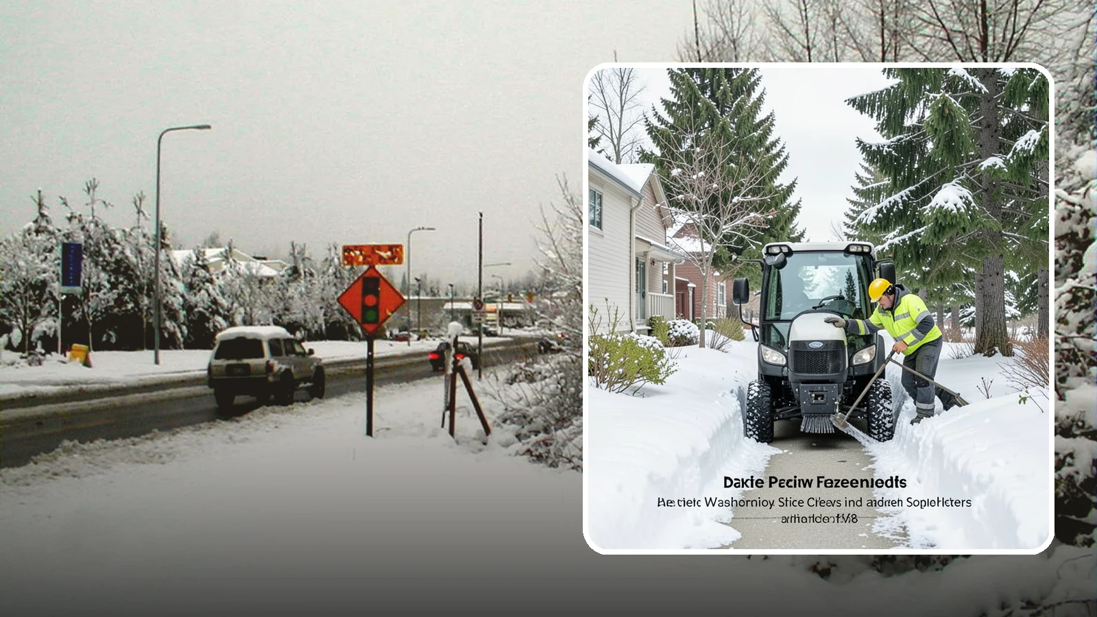 Sidewalk Tractor Service in Newcastle, King County, WA - Our compact sidewalk tractors clear and treat walkways too narrow for trucks in a single efficient pass.