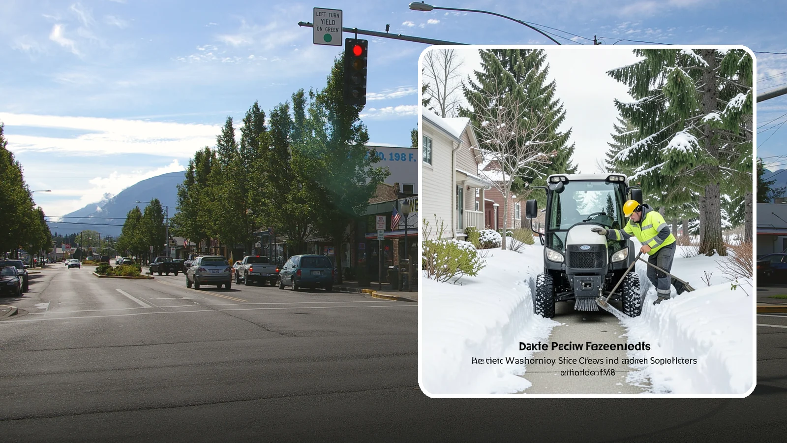 Sidewalk Tractor Service in North Bend, King County, WA - Our compact sidewalk tractors clear and treat walkways too narrow for trucks in a single efficient pass.