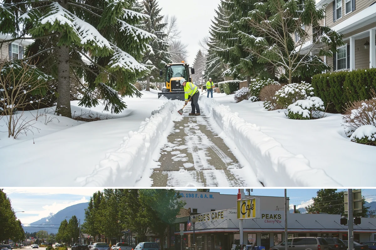 Sidewalk Tractor Service in North Bend, King County, WA - Sidewalk tractor service runs throughout the snow and ice season from late November through February on pedestrian-heavy sites.