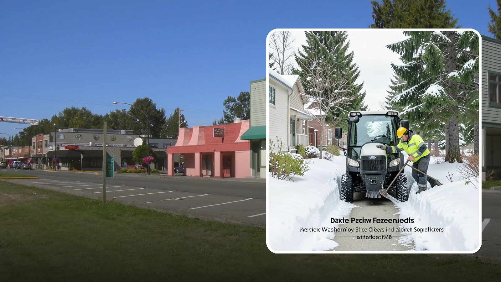 Sidewalk Tractor Service in Snoqualmie, King County, WA - Our compact sidewalk tractors clear and treat walkways too narrow for trucks in a single efficient pass.