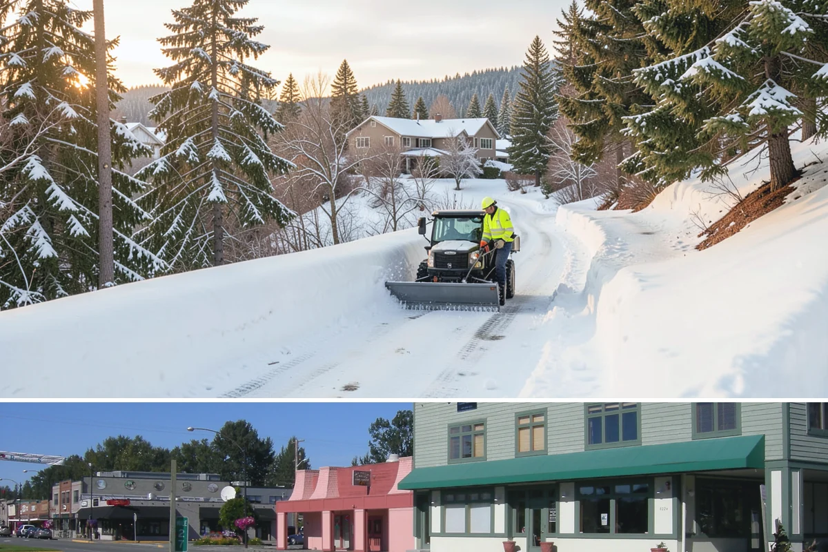 Sidewalk Tractor Service in Snoqualmie, King County, WA - Sidewalk tractor service runs throughout the snow and ice season from late November through February on pedestrian-heavy sites.