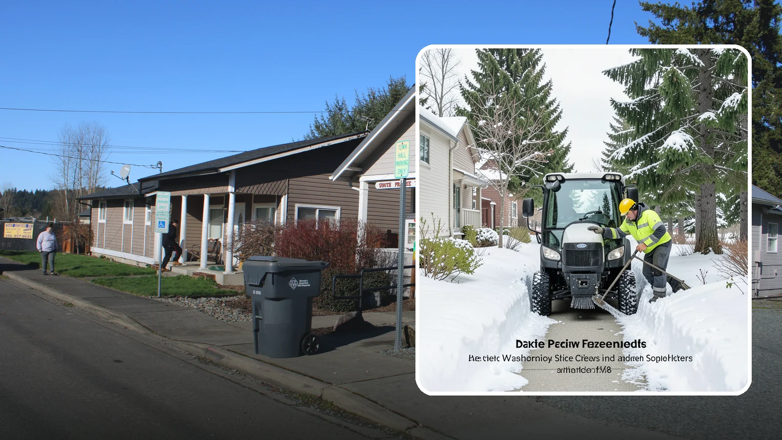 Sidewalk Tractor Service in South Prairie, Pierce County, WA - Our compact sidewalk tractors clear and treat walkways too narrow for trucks in a single efficient pass.