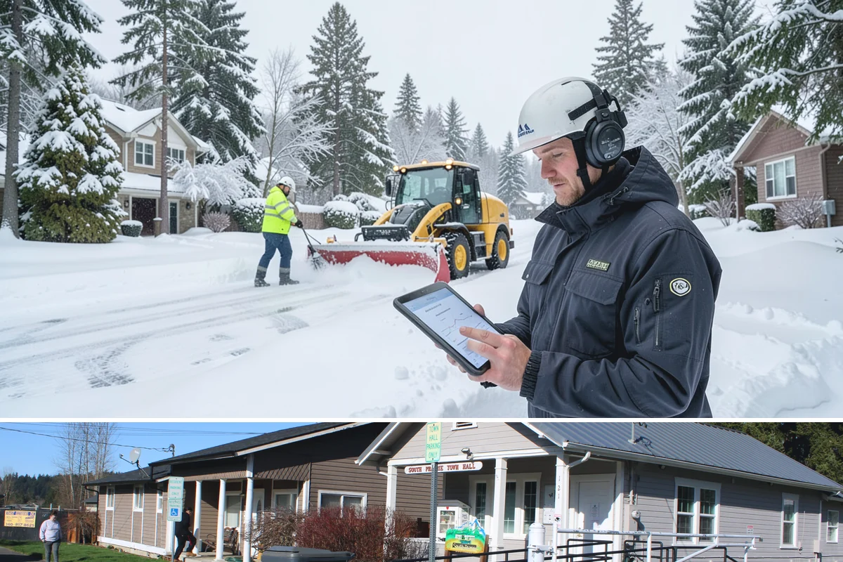 Sidewalk Tractor Service in South Prairie, Pierce County, WA - Sidewalk tractor service runs throughout the snow and ice season from late November through February on pedestrian-heavy sites.